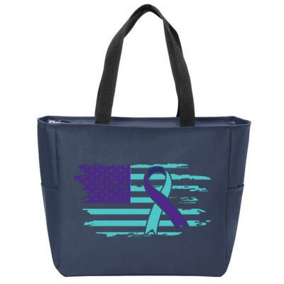 Suicide Awareness Ribbon American Flag Zip Tote Bag