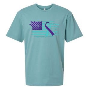 Suicide Awareness Ribbon American Flag Sueded Cloud Jersey T-Shirt