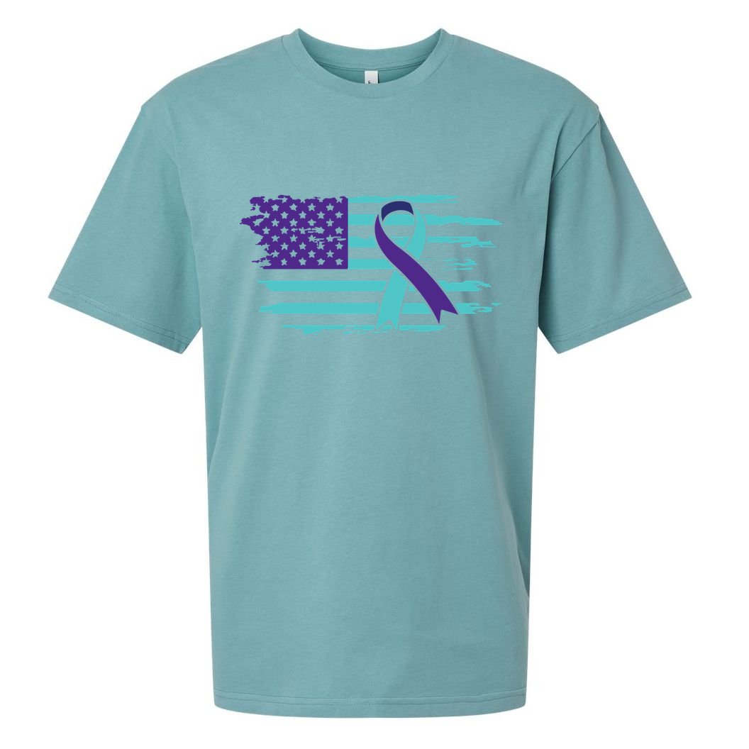 Suicide Awareness Ribbon American Flag Sueded Cloud Jersey T-Shirt