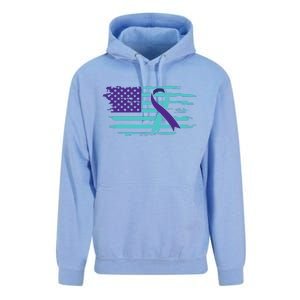 Suicide Awareness Ribbon American Flag Unisex Surf Hoodie