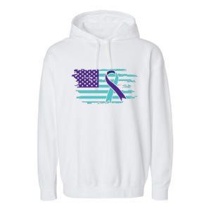 Suicide Awareness Ribbon American Flag Garment-Dyed Fleece Hoodie