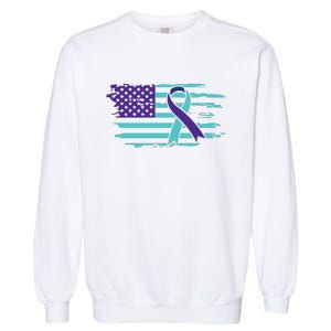 Suicide Awareness Ribbon American Flag Garment-Dyed Sweatshirt