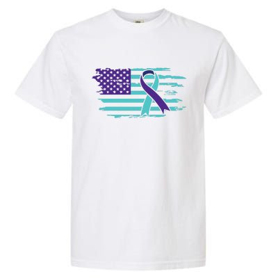 Suicide Awareness Ribbon American Flag Garment-Dyed Heavyweight T-Shirt