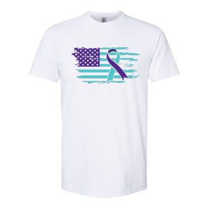 Suicide Awareness Ribbon American Flag Softstyle CVC T-Shirt