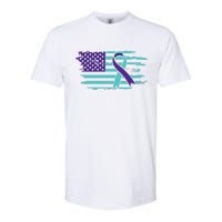 Suicide Awareness Ribbon American Flag Softstyle CVC T-Shirt