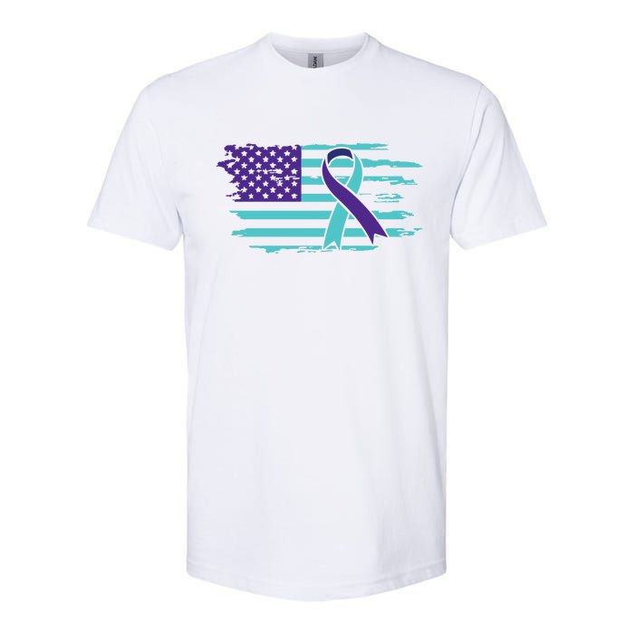 Suicide Awareness Ribbon American Flag Softstyle CVC T-Shirt