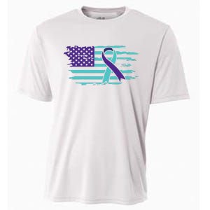 Suicide Awareness Ribbon American Flag Cooling Performance Crew T-Shirt