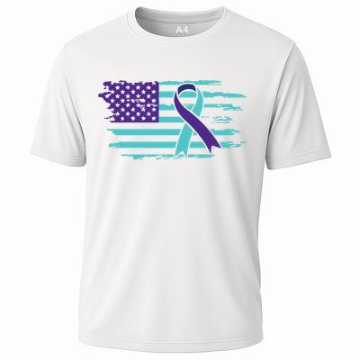 Suicide Awareness Ribbon American Flag Performance Shirt