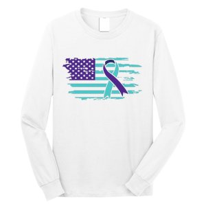 Suicide Awareness Ribbon American Flag Long Sleeve Shirt