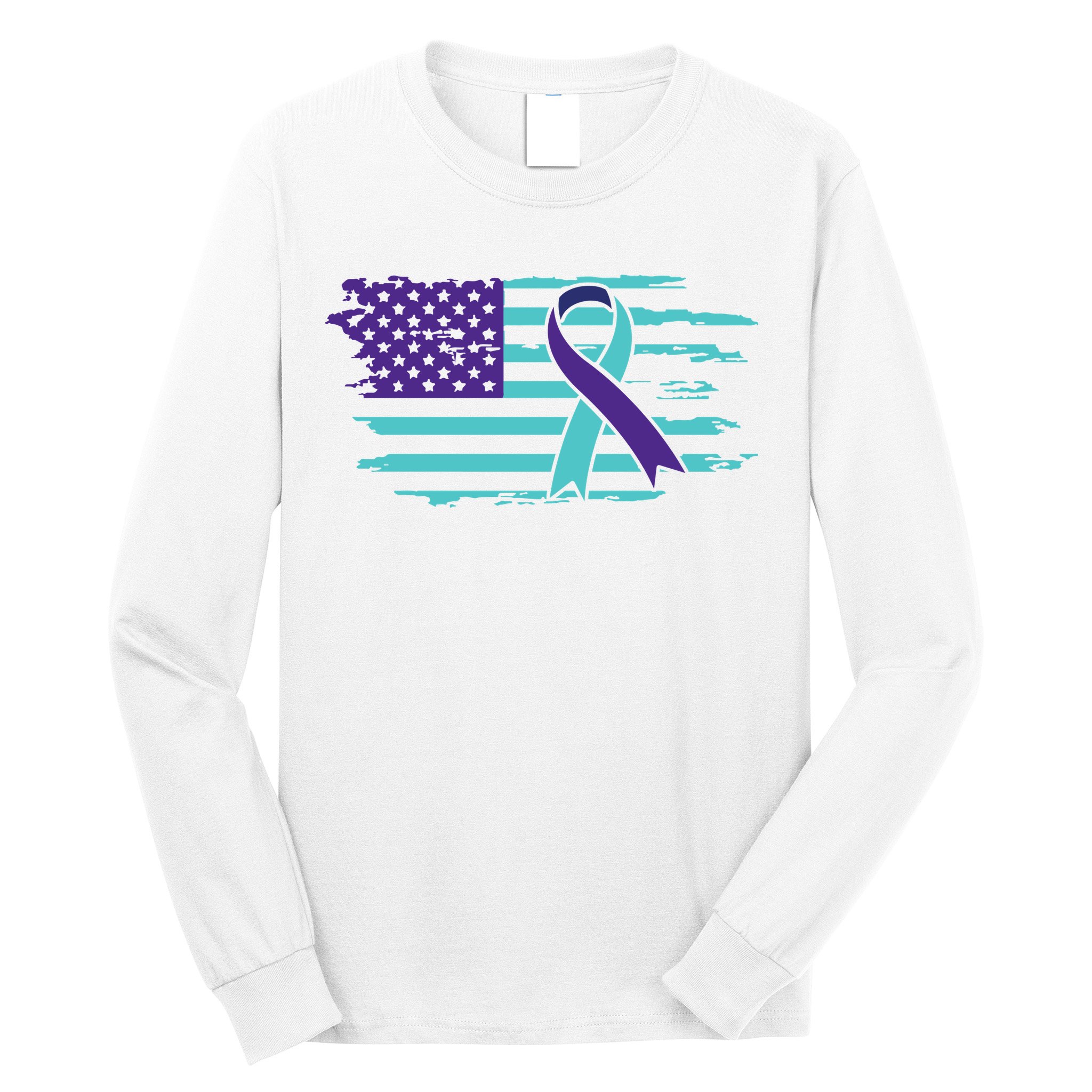 Suicide Awareness Ribbon American Flag Long Sleeve Shirt