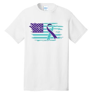 Suicide Awareness Ribbon American Flag Tall T-Shirt