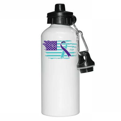 Suicide Awareness Ribbon American Flag Aluminum Water Bottle