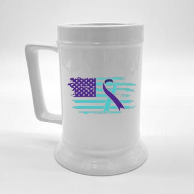 Suicide Awareness Ribbon American Flag Beer Stein