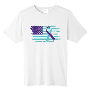 Suicide Awareness Ribbon American Flag Tall Fusion ChromaSoft Performance T-Shirt