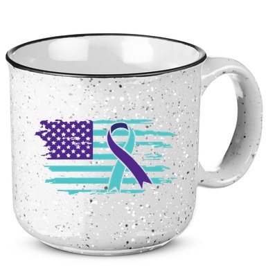 Suicide Awareness Ribbon American Flag 15oz Campfire Ceramic Mug
