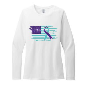 Suicide Awareness Ribbon American Flag Womens CVC Long Sleeve Shirt