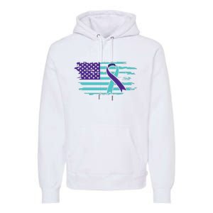 Suicide Awareness Ribbon American Flag Premium Hoodie