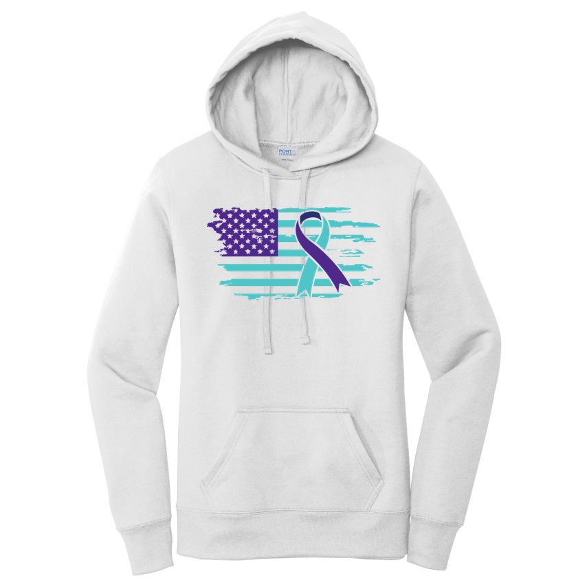 Suicide Awareness Ribbon American Flag Women's Pullover Hoodie