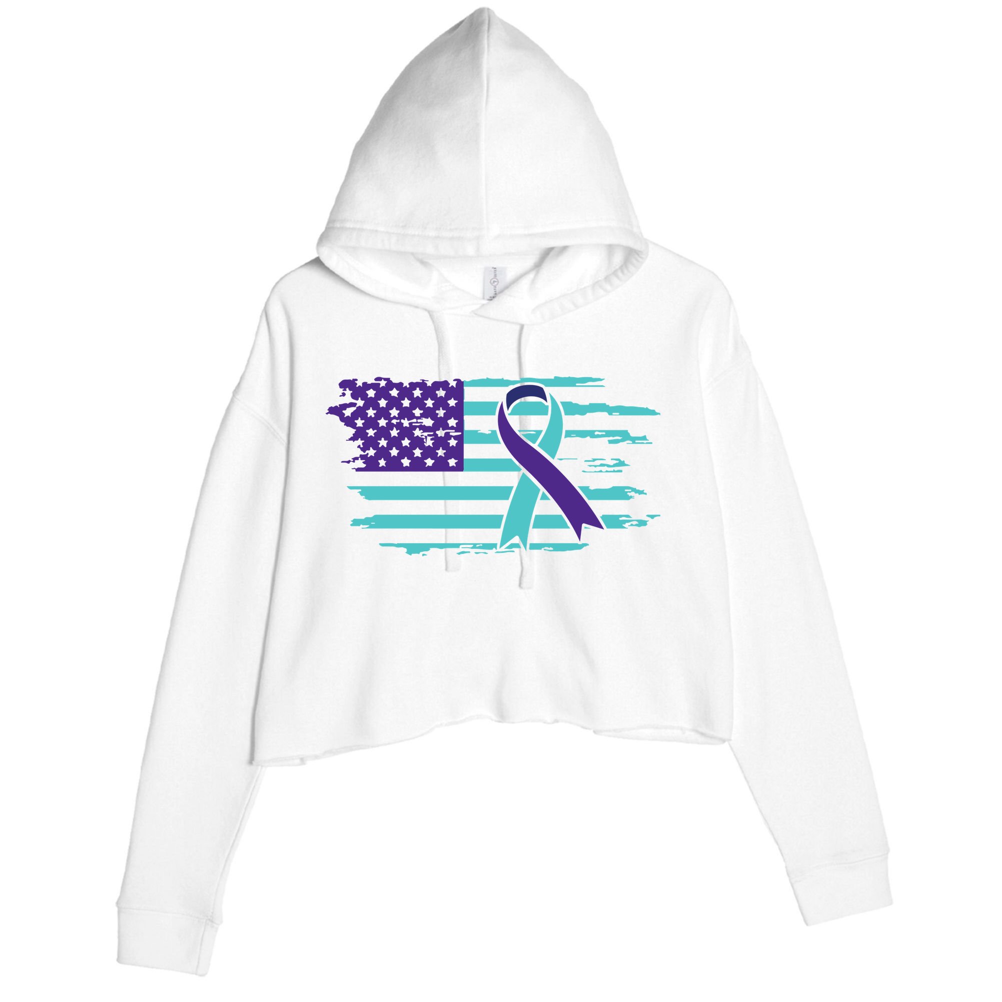 Suicide Awareness Ribbon American Flag Crop Fleece Hoodie
