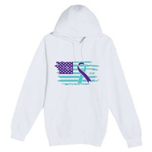 Suicide Awareness Ribbon American Flag Premium Pullover Hoodie