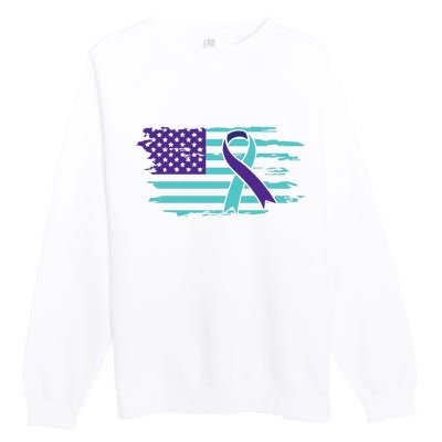 Suicide Awareness Ribbon American Flag Premium Crewneck Sweatshirt