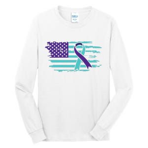 Suicide Awareness Ribbon American Flag Tall Long Sleeve T-Shirt