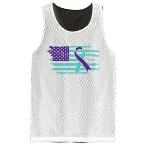 Suicide Awareness Ribbon American Flag Mesh Reversible Basketball Jersey Tank