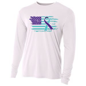 Suicide Awareness Ribbon American Flag Cooling Performance Long Sleeve Crew