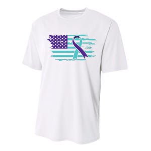 Suicide Awareness Ribbon American Flag Performance Sprint T-Shirt