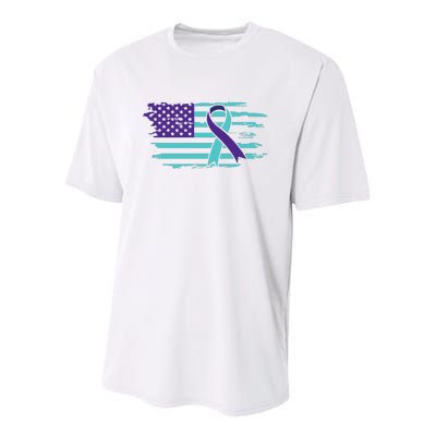 Suicide Awareness Ribbon American Flag Youth Performance Sprint T-Shirt