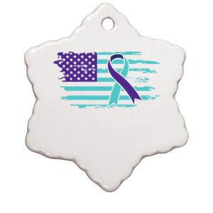 Suicide Awareness Ribbon American Flag Ceramic Star Ornament