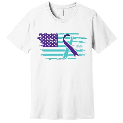 Suicide Awareness Ribbon American Flag Premium T-Shirt