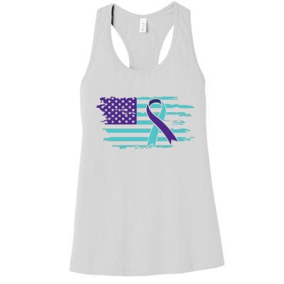 Suicide Awareness Ribbon American Flag Women's Racerback Tank