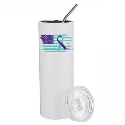 Suicide Awareness Ribbon American Flag Stainless Steel Tumbler