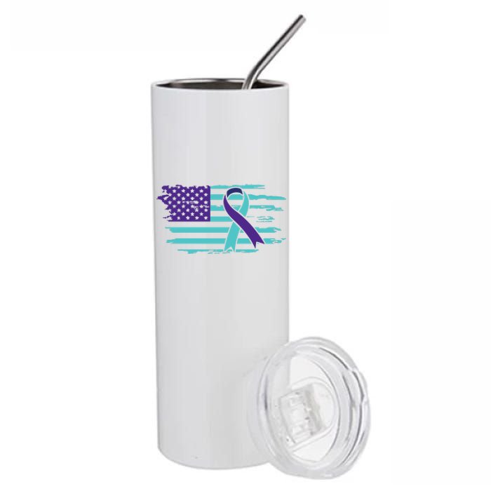 Suicide Awareness Ribbon American Flag Stainless Steel Tumbler