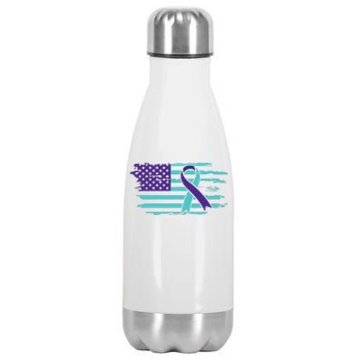 Suicide Awareness Ribbon American Flag Stainless Steel Insulated Water Bottle