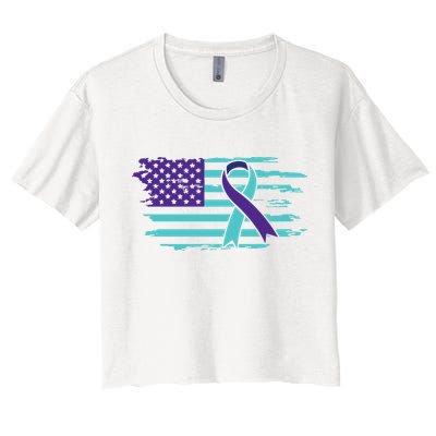 Suicide Awareness Ribbon American Flag Crop Top