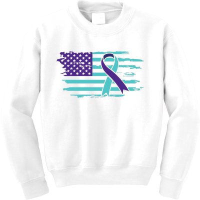 Suicide Awareness Ribbon American Flag Kids Sweatshirt