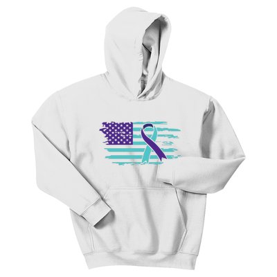 Suicide Awareness Ribbon American Flag Kids Hoodie