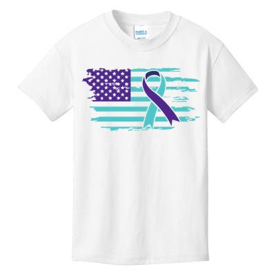 Suicide Awareness Ribbon American Flag Kids T-Shirt