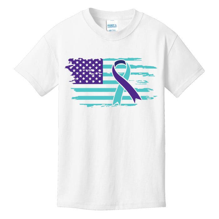 Suicide Awareness Ribbon American Flag Kids T-Shirt