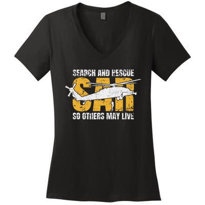 Search And Rescue Helicopter Sar Vintage Distressed Design Women's V-Neck T-Shirt