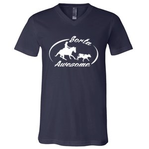 Sorta Awesome Ranch Sorting Western Horse Funny Cow Country V-Neck T-Shirt