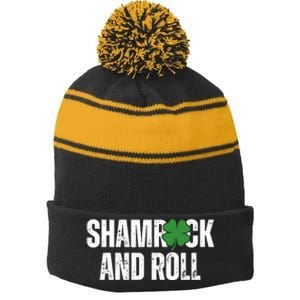 Shamrock And Roll St Patricks Day Stripe Pom Pom Beanie