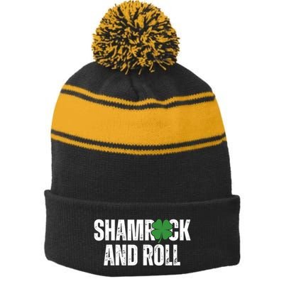 Shamrock And Roll St Patricks Day Stripe Pom Pom Beanie