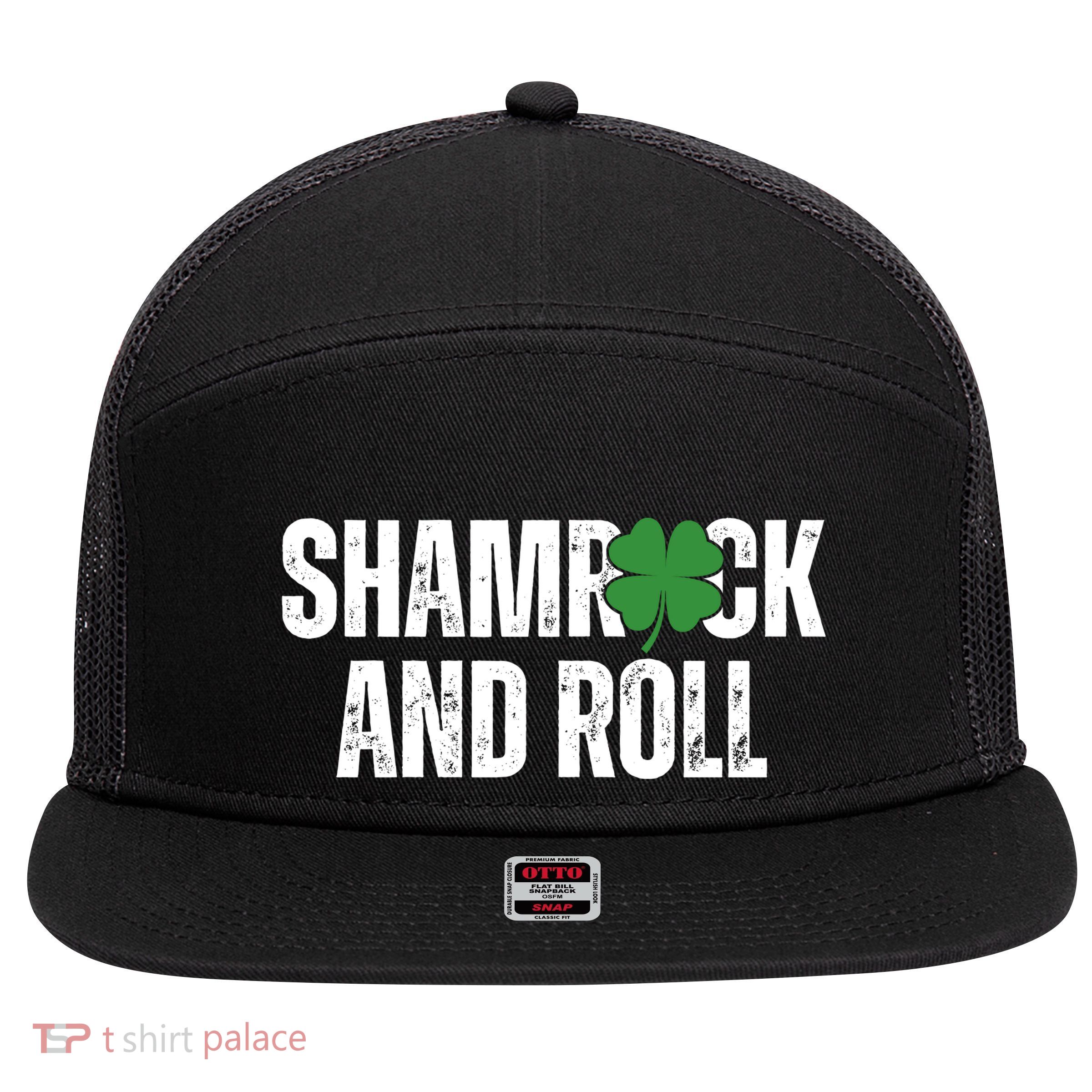Shamrock And Roll St Patricks Day 7 Panel Mesh Trucker Snapback Hat