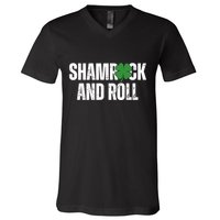 Shamrock And Roll St Patricks Day V-Neck T-Shirt