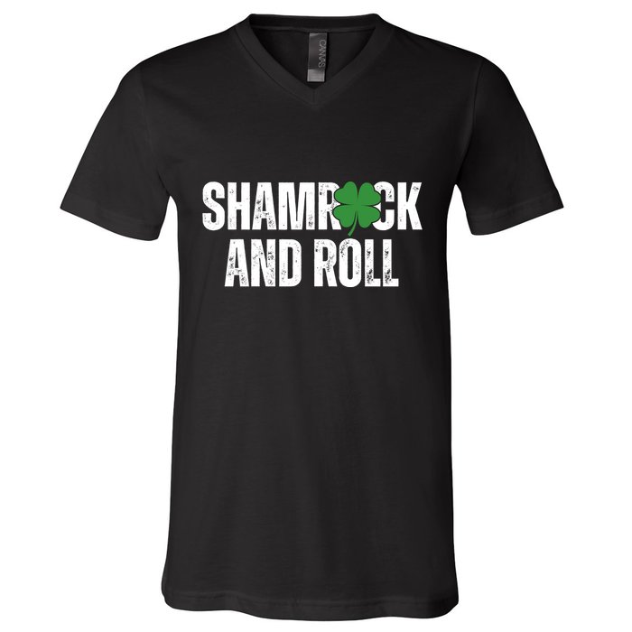 Shamrock And Roll St Patricks Day V-Neck T-Shirt