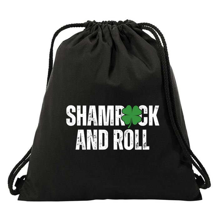 Shamrock And Roll St Patricks Day Drawstring Bag
