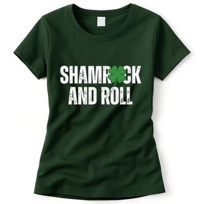 Shamrock And Roll St Patricks Day Womens T-Shirt